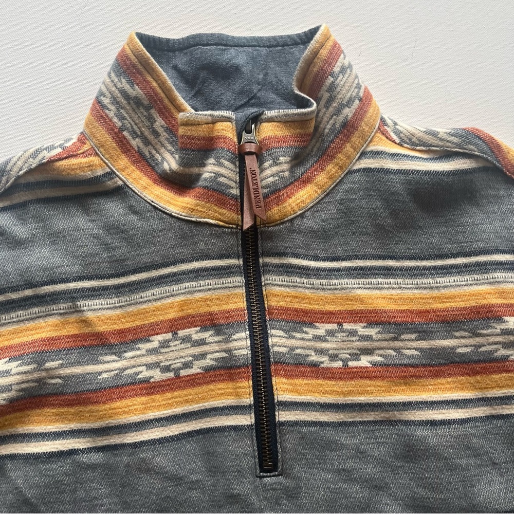 Pendleton Quarter Zip Pullover Aztec Print Chamoi… - image 7
